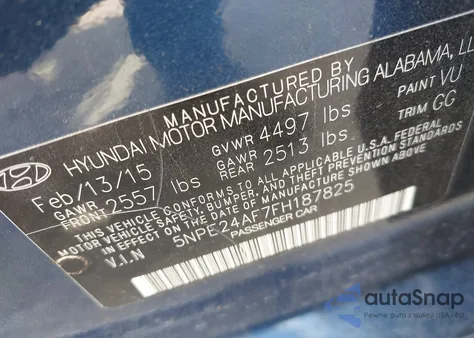 2015 Hyundai Sonata Se from USA, damaged, VIN 5NPE24AF7FH187825